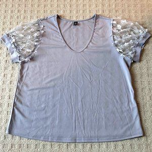 SHEIN Curve Short Sleeve V-Neck Top with Mesh Sleeves - 2XL